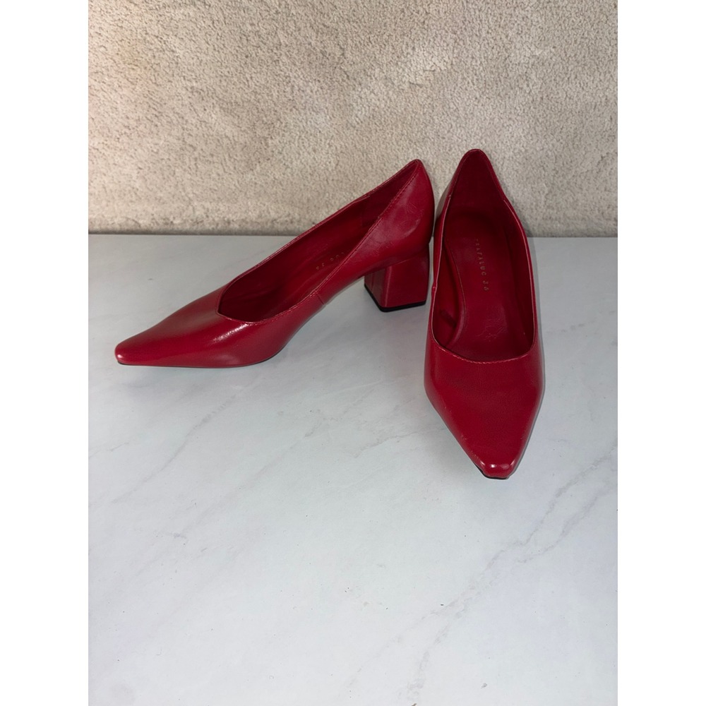 Zara Red Block Heel Pumps - 36 - Pointed Toe Minimalist Chic Retro